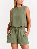 Solid Color  Shorts Two Pieces Set