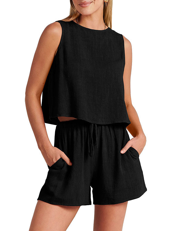Solid Color  Shorts Two Pieces Set