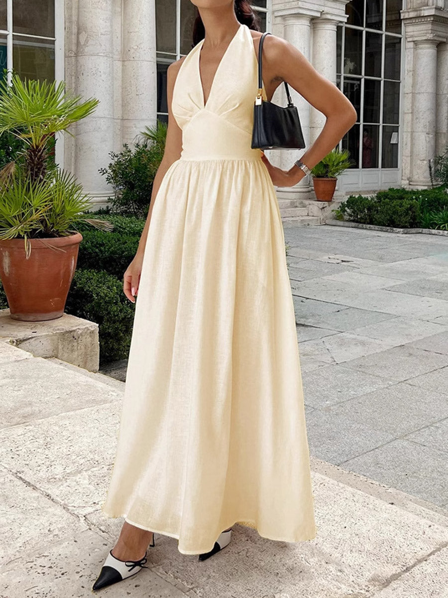A-Line High Waisted Backless Midi Dresses