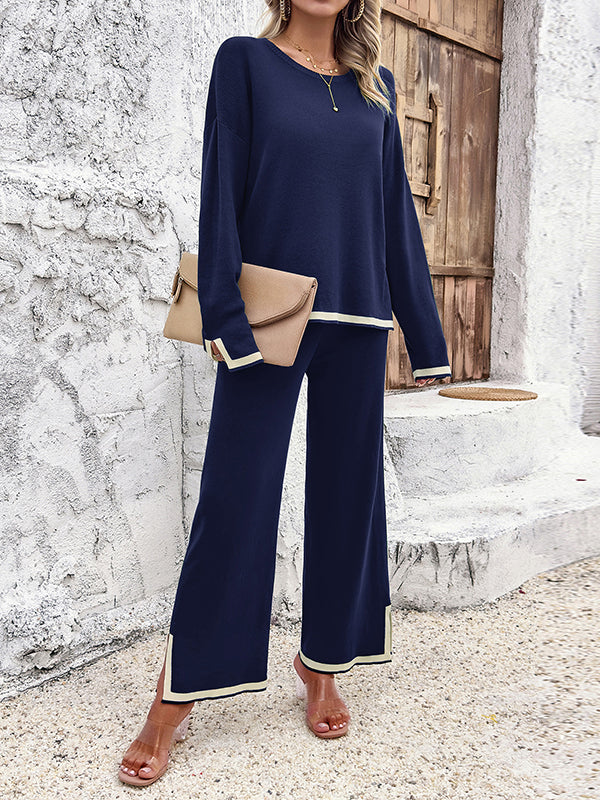 Contrast Color Split Sweater  +  Pants