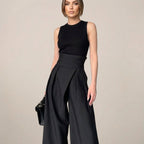Women’s High-Waisted Wide Leg Trousers – Elegant Black Tailored Fit
