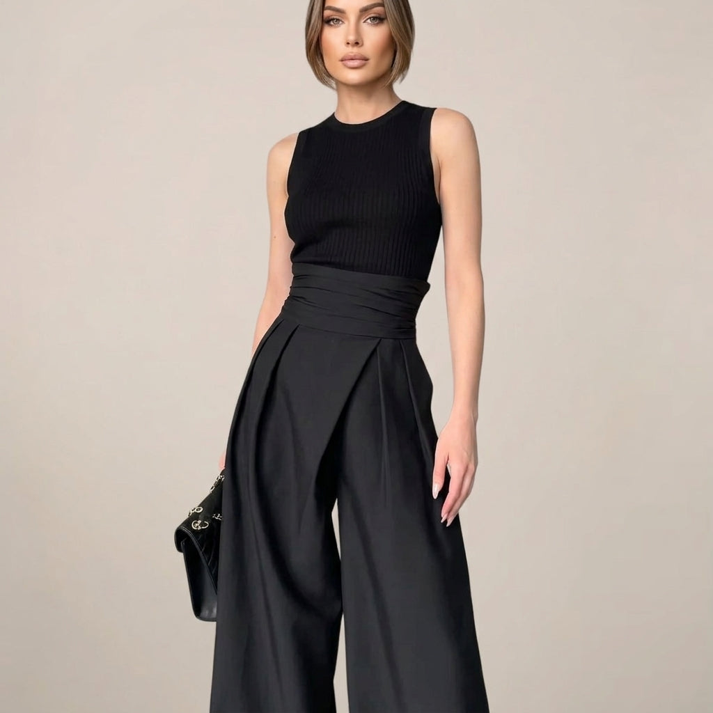 Women’s High-Waisted Wide Leg Trousers – Elegant Black Tailored Fit