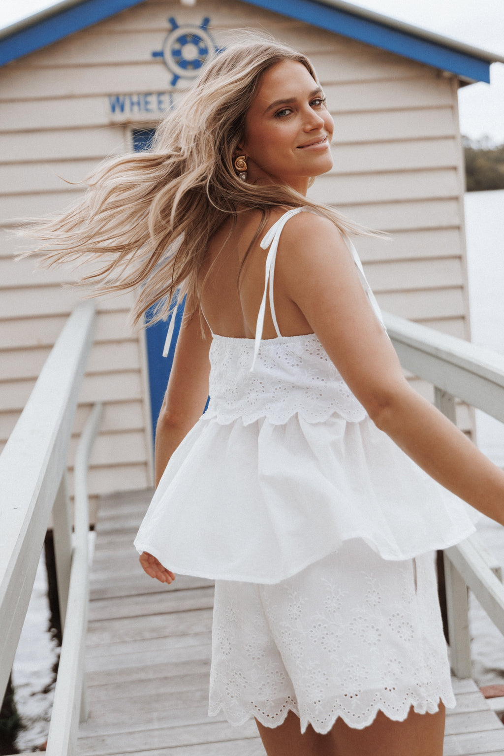 Eyelet Scallop Shorts - White Set